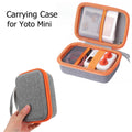 Grey hard-shell case open to show mesh card pocket and audio player inside